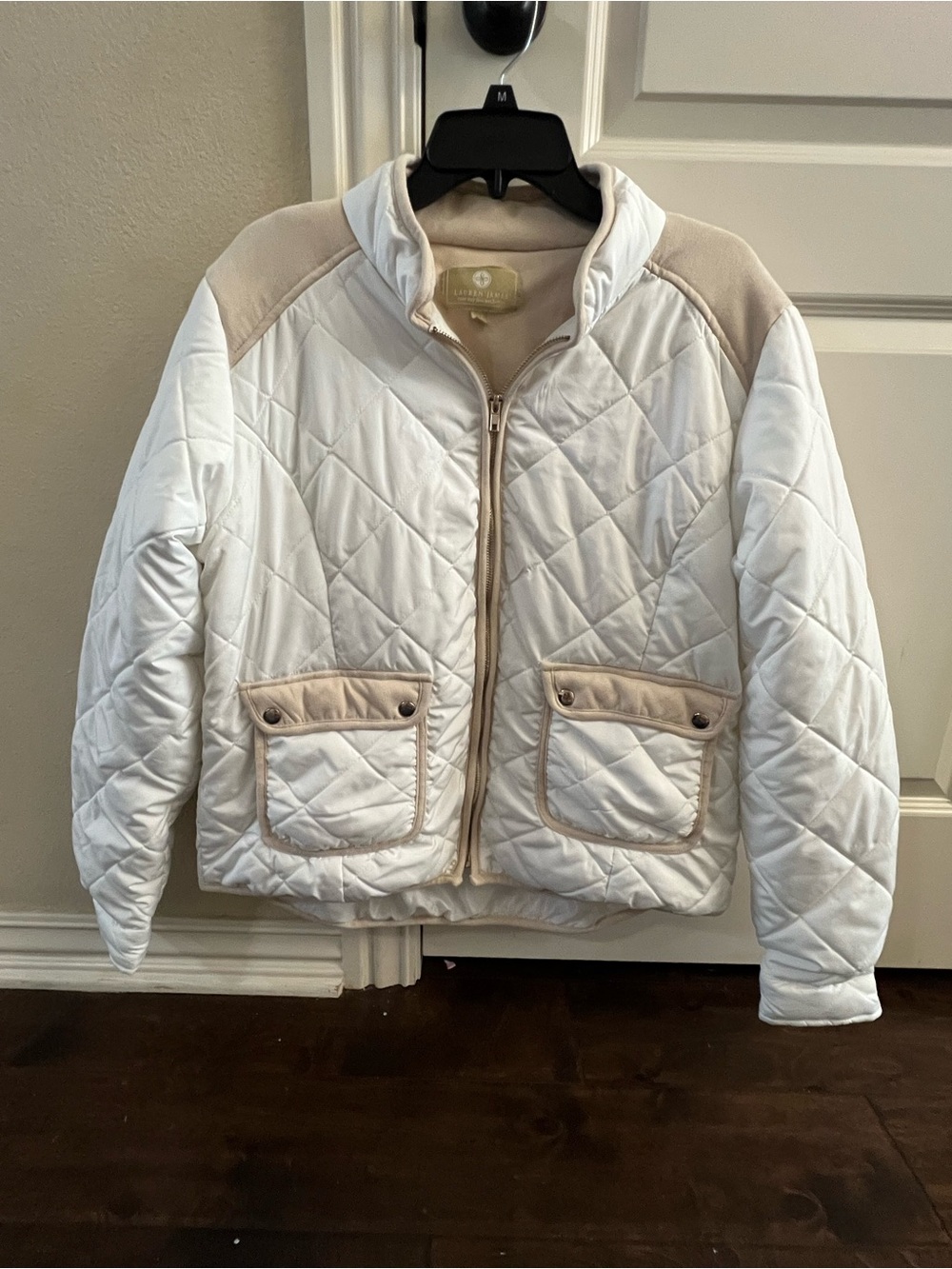 Lauren James White and Beige Quilted Puffer Jacket